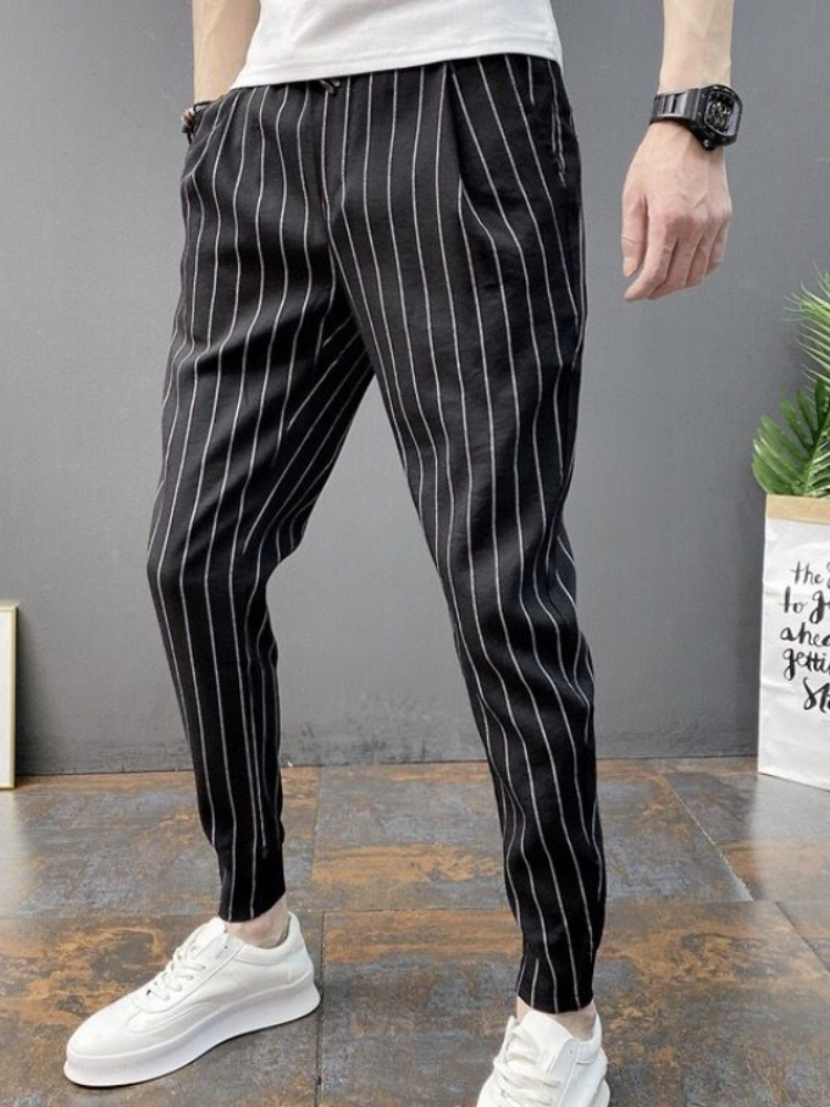 Vintage Fashion For Sale - Slim Fit Striped Male Cropped Trousers