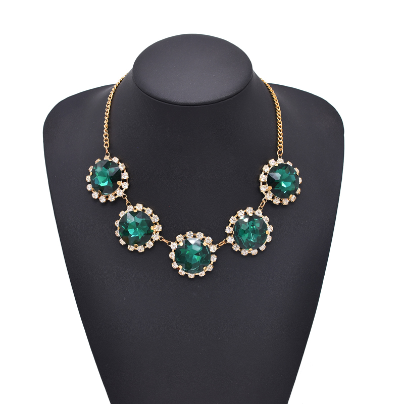 Vintage Fashion Vogue - Women Vintage Diamond Inlay Necklace Round