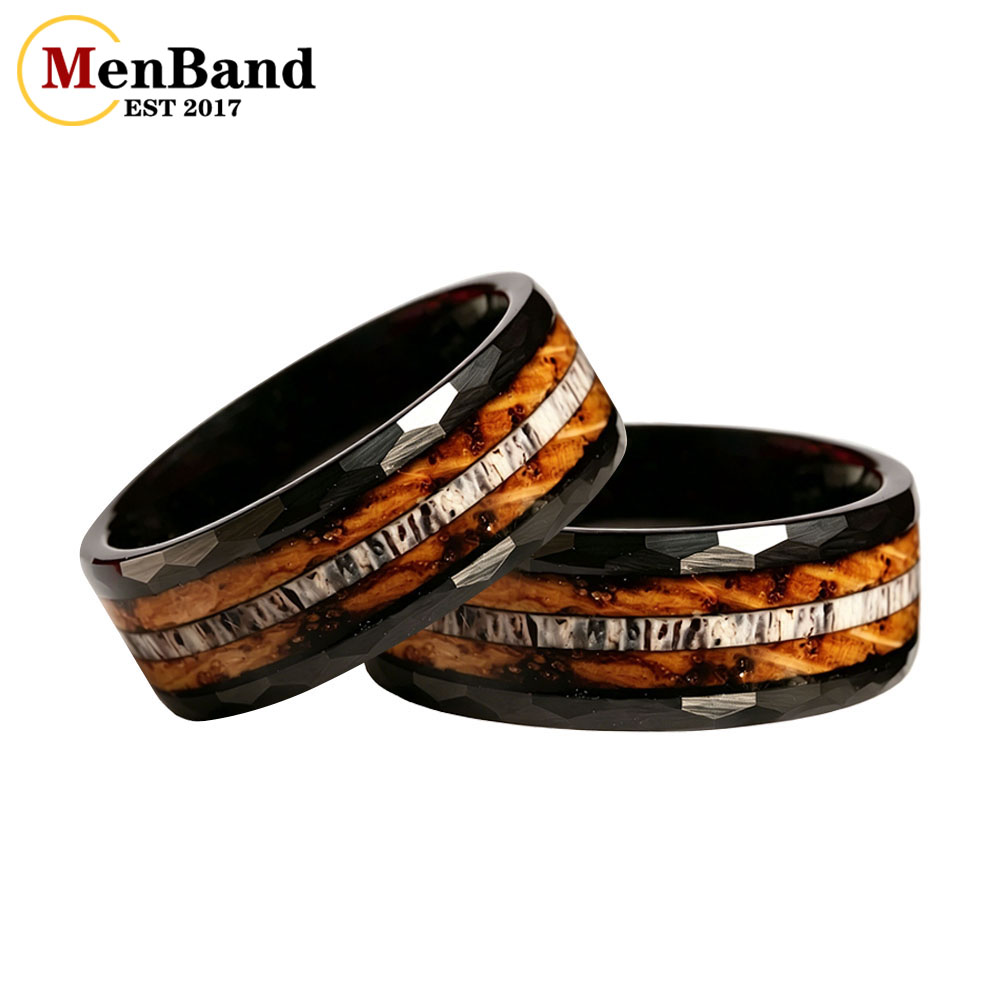 Vintage Fashion Rings For Women - MenBand Classic 8MM Whiskey Barrel Oak